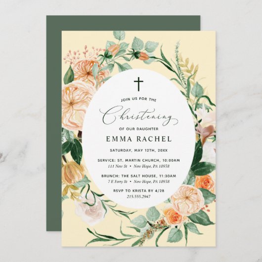 Botanisches Boho Gelb Christening Personalisiert Einladung (Vorne/Hinten)