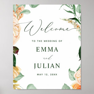 Botanisches Boho Greenerity White Wedding Begrüßun Poster