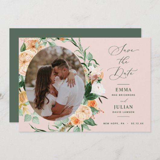 Botanisches Boho Greenery Blush Pink Neutrales Fot Save The Date (Vorne/Hinten)