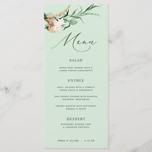 Botanisches Boho Greenery Neutral Sage Wedding Men Menükarte (Vorderseite)