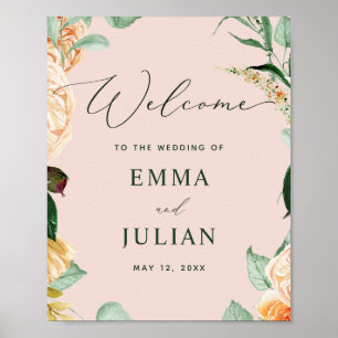 Botanisches Boho Greenery Pink Hochzeit Begrüßungs Poster