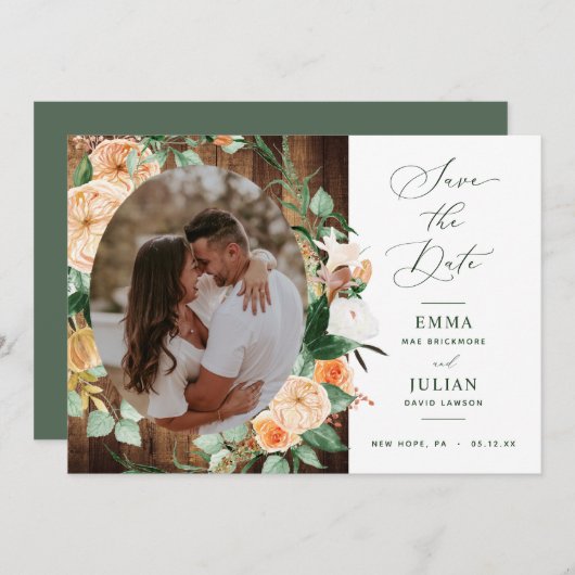 Botanisches Boho Greenery Rustic Barn Wood Foto Save The Date (Vorne/Hinten)