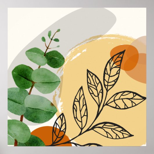Botanisches Boho Grün Orange Poster (Vorne)