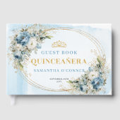 Botanisches Boho Quince Gästebuch Blau Gold Thema (Vorderseite)