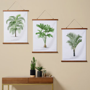 Botanisches Boho Vintage Palmenbaum Leinwandposter Wandteppich Mit Holzrahmen
