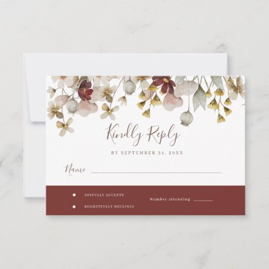 Botanisches Bordeaux-WasserfarbenWedding RSVP Karte (Vorderseite)
