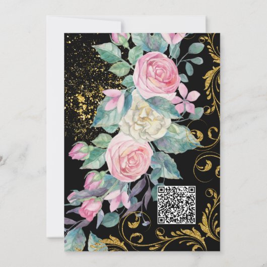 Botanisches Bouquet mit Imitate Gold Glitzer Wirbe Einladung (Rückseite)