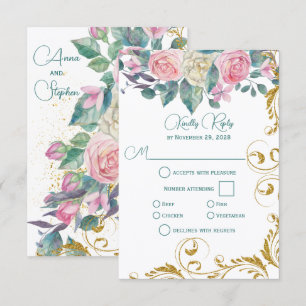Botanisches Bouquet mit Imitaten Goldene Swirl UAW RSVP Karte