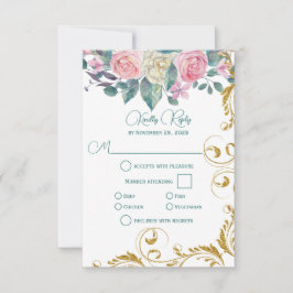 Botanisches Bouquet mit Imitaten Goldene Swirl UAW RSVP Karte