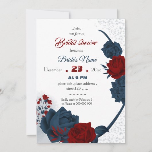 Botanisches Brautparty aus der Marine und Bordeaux Einladung (Vorderseite)