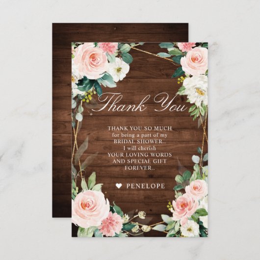 Botanisches Brautparty aus rustikalem Holz Dankeskarte (Vorne/Hinten)