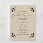 Botanisches Brautparty aus schwarzem Leaf Einladung (Vorderseite)