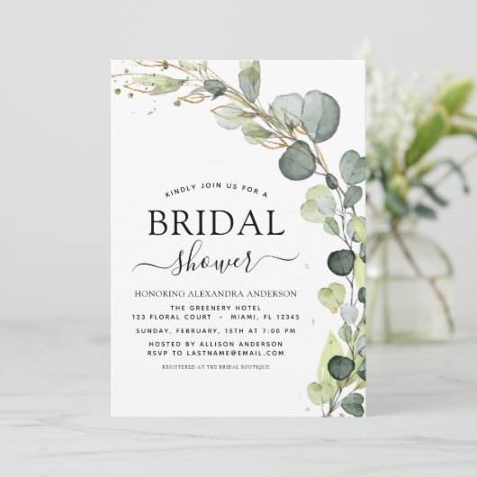Botanisches Brautparty Eukalyptus Boho Einladung (Stehend Vorderseite)