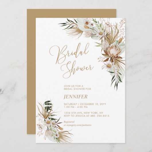 Botanisches Brautparty "Green & Gold" Einladung (Vorne/Hinten)