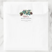 Botanisches Brautparty Holly and Berries Quadratischer Aufkleber (Tasche)