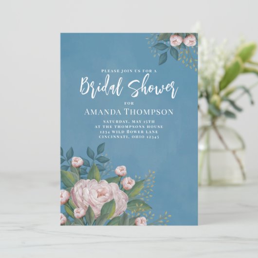 Botanisches Brautparty in Aquarellfarbe Rosa Einladung (Stehend Vorderseite)