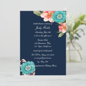 Botanisches Brautparty in Blau und Rosa Einladung (Stehend Vorderseite)