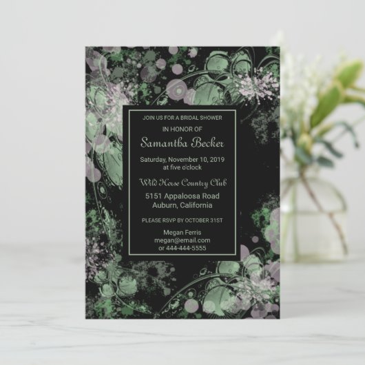 Botanisches Brautparty in grün und rosa Wasserfarb Einladung (Stehend Vorderseite)