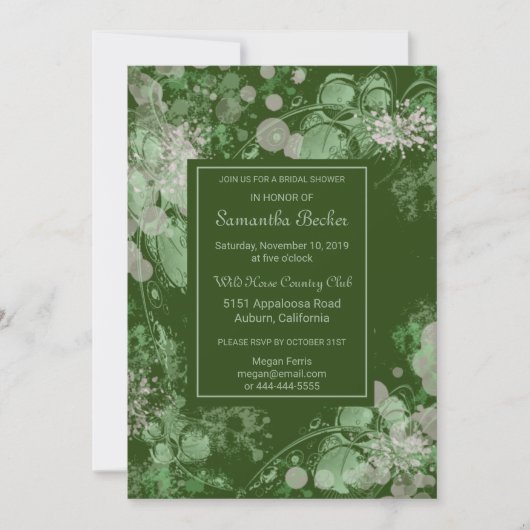 Botanisches Brautparty in grün und rosa Wasserfarb Einladung (Vorderseite)