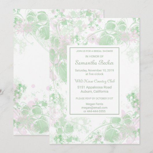 Botanisches Brautparty in grün und rosa Wasserfarb Einladung (Vorne/Hinten)