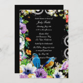 Botanisches Brautparty mit blauen Vögeln Einladung (Vorne/Hinten)