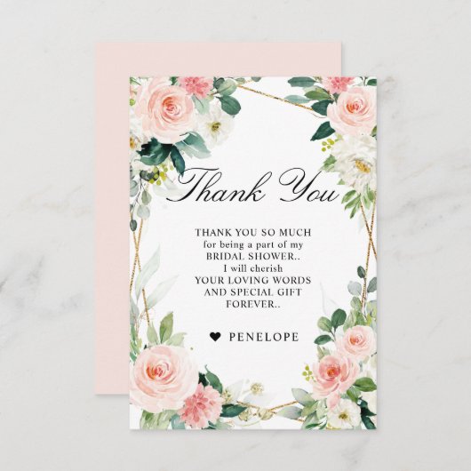 Botanisches Brautparty mit Blush-Geometrie Dankeskarte (Vorne/Hinten)