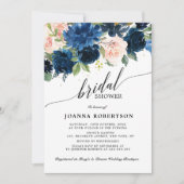 Botanisches Brautparty Navy Blue Blush Pink Rose Einladung (Vorderseite)