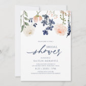 Botanisches Brautparty Peach & Blue Einladung (Vorderseite)