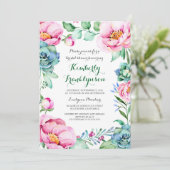 Botanisches Brautparty Pink Floral Einladung (Stehend Vorderseite)