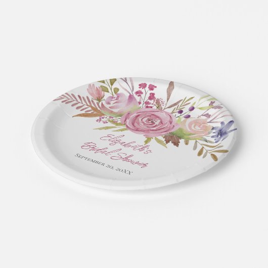 Botanisches Brautparty Pink Floral Pappteller (Schrägansicht)