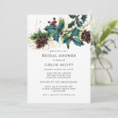 Botanisches Brautparty Rustic Holly and Berries Einladung (Stehend Vorderseite)