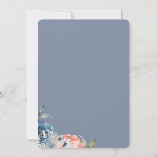 Botanisches Brautparty Slate Blue Peach Einladung (Rückseite)