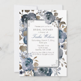 Botanisches Brautparty Vintag Blue Gold Floral Einladung