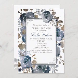 Botanisches Brautparty Vintag Blue Gold Floral Einladung