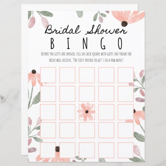 Botanisches Brautparty Wasserfarbe Bingo (Vorne/Hinten)