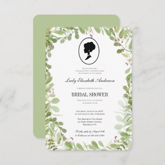 Botanisches Bridgerton-Brautparty mit Grünpflanzen Einladung (Vorne/Hinten)