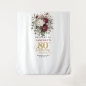 Botanisches Burgunder 80. Geburtstagsbackdrop Wandteppich (Vorderseite)