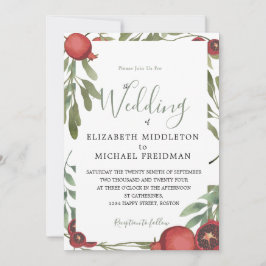Botanisches Burgunder Hochzeitpomegranate-Blätter Einladung
