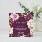 Botanisches Burgundy Blush Watercolor Baby Taufe Einladung (Stehend Vorderseite)