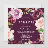 Botanisches Burgundy Blush Watercolor Baby Taufe Einladung (Vorderseite)