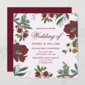Botanisches Burgundy Rotes Elegantes Hochzeitsfest Einladung (Vorne/Hinten)