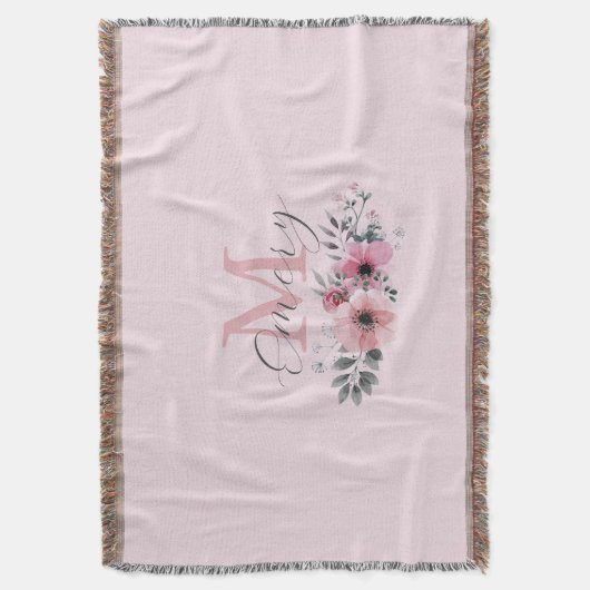 Botanisches chicrosa Aquarellblütenmonogramm Decke (Vorderseite Vertikal)