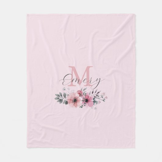Botanisches chicrosa Aquarellblütenmonogramm Fleecedecke (Vorderseite)