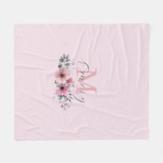 Botanisches chicrosa Aquarellblütenmonogramm Fleecedecke (Vorderseite (Horizontal))