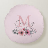 Botanisches chicrosa Aquarellblütenmonogramm Rundes Kissen (Vorderseite)