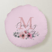 Botanisches chicrosa Aquarellblütenmonogramm Rundes Kissen (Rückseite)