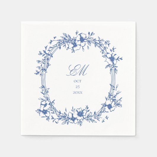 Botanisches Chinoiserie Monogram Wappen Wedellogo Serviette (Vorderseite)