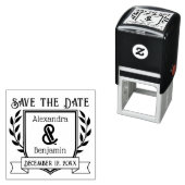 Botanisches Couple Wappen Ribbon Save the Date Permastempel (Beispiel)