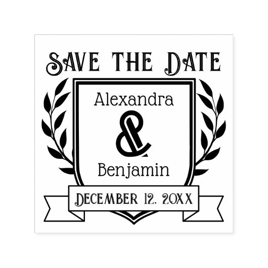 Botanisches Couple Wappen Ribbon Save the Date Permastempel (Design)
