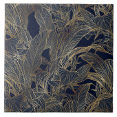 Botanisches Design der modernen Blue Gold Foliage  Fliese (Vorderseite)